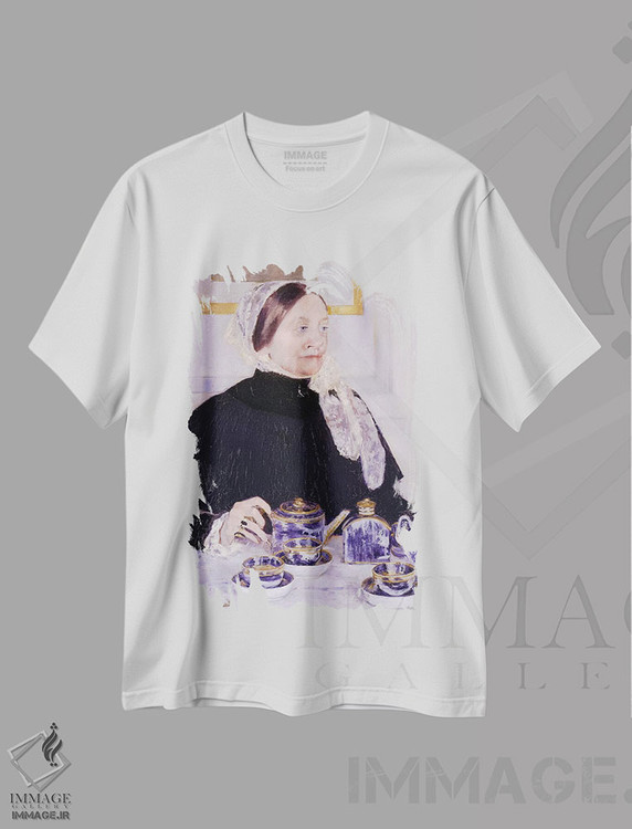 تیشرت طرح دار بانویی در میز چای، ۱۸۸۳–۸۵، هنر فاخر کلاسیک اثر مری استیونسون کاسات | فروشگاه ایماژ
