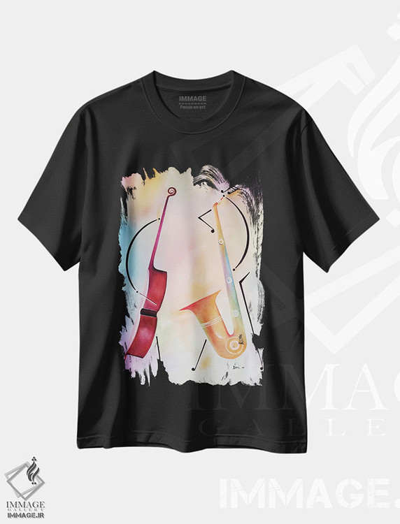 تیشرت طرح دار بیس و ساکس، هنر فاخر کلاسیک اثر آیکال بکفورد | فروشگاه ایماژ