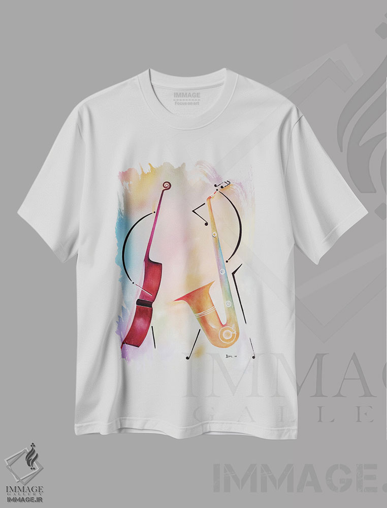 تیشرت طرح دار بیس و ساکس، هنر فاخر کلاسیک اثر آیکال بکفورد | immage.ir