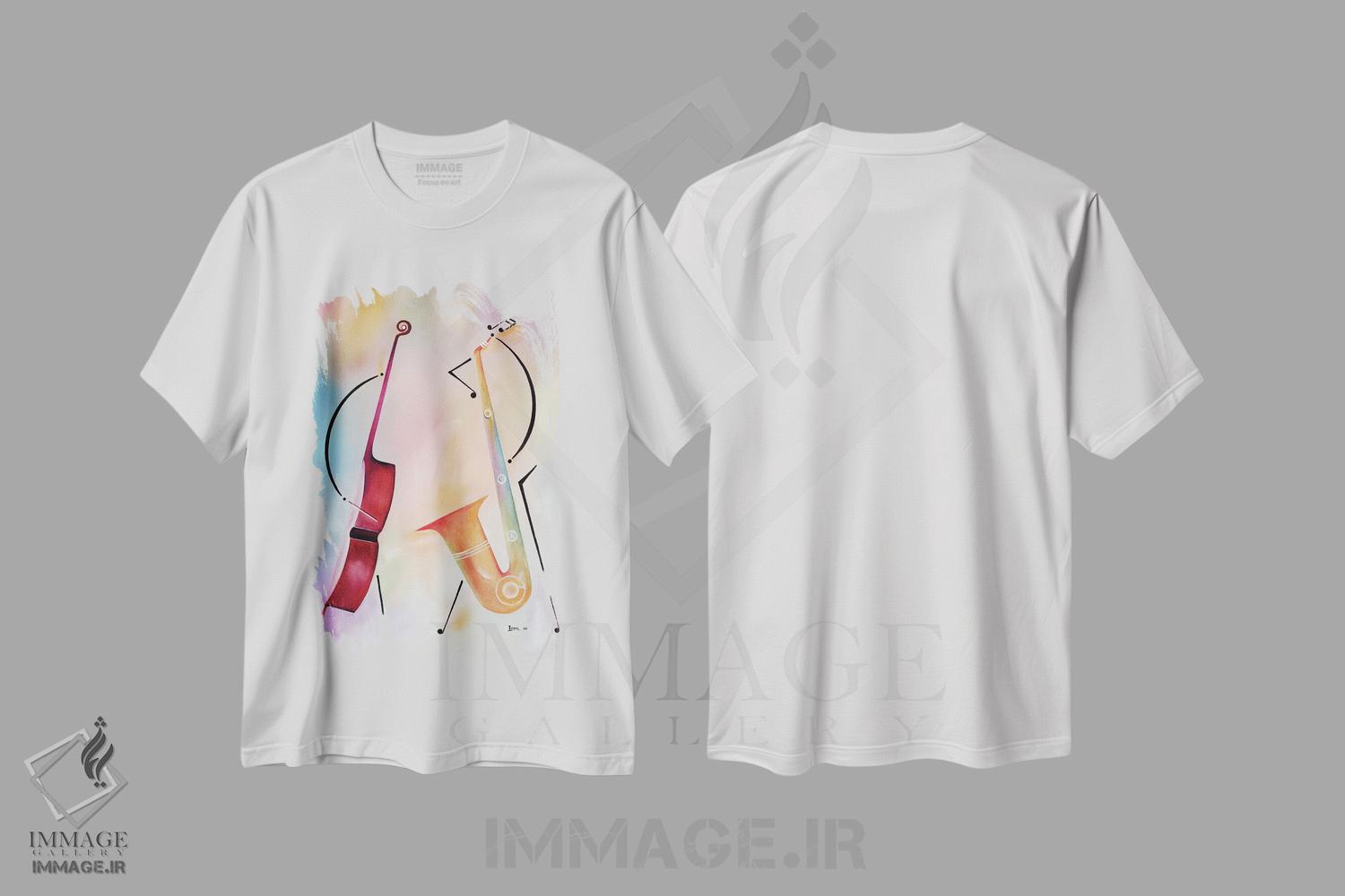 تیشرت طرح دار بیس و ساکس، هنر فاخر کلاسیک اثر آیکال بکفورد | immage.ir