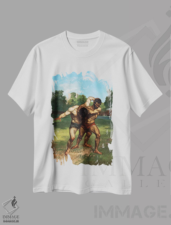 تیشرت طرح دار 1853,کشتی گیران، ۱۸۵۳، هنر فاخر کلاسیک اثر گوستاو کوربه | immage.ir
