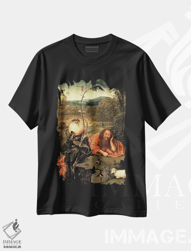 تیشرت طرح دار یوحنا تعمیددهنده در مراقبه، هنر فاخر کلاسیک اثر هیرونیموس بوش | فروشگاه ایماژ