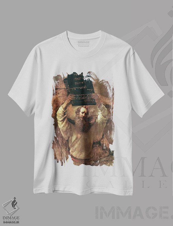 تیشرت طرح دار 1659,موسی در حال شکستن الواح شریعت، ۱۶۵۹، باروک اثر رمبرانت فان رَین | فروشگاه ایماژ
