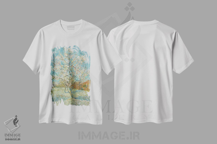 تیشرت طرح دار 1888,درخت هلو صورتی، ۱۸۸۸، هنر فاخر کلاسیک اثر ونسان ون گوگ | فروشگاه ایماژ