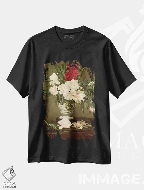 تیشرت طرح دار گلدان گل صدتومانی بر روی پایه ای کوچک، ۱۸۶۴، هنر فاخر کلاسیک اثر ادوارد مانه | immage.ir