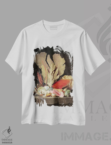تیشرت طرح دار جلبک ها، سنگ زیان و صدف های دریایی، هنر فاخر کلاسیک اثر آن والایر-کوستر | فروشگاه ایماژ