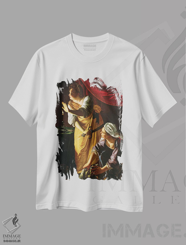 تیشرت طرح دار یودیت و ندیمه اش با سر هولوفرن، حدود ۱۶۲۵، باروک اثر آرتمیزیا جنتیلسکی | immage.ir