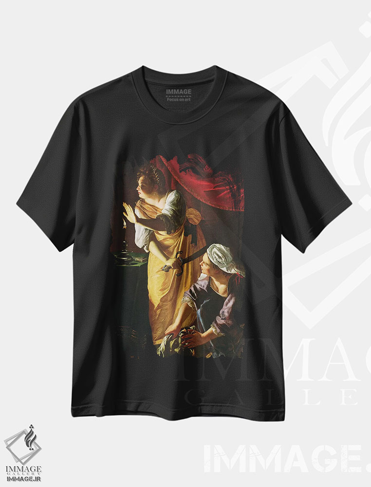 تیشرت طرح دار یودیت و ندیمه اش با سر هولوفرن، حدود ۱۶۲۵، باروک اثر آرتمیزیا جنتیلسکی | فروشگاه ایماژ