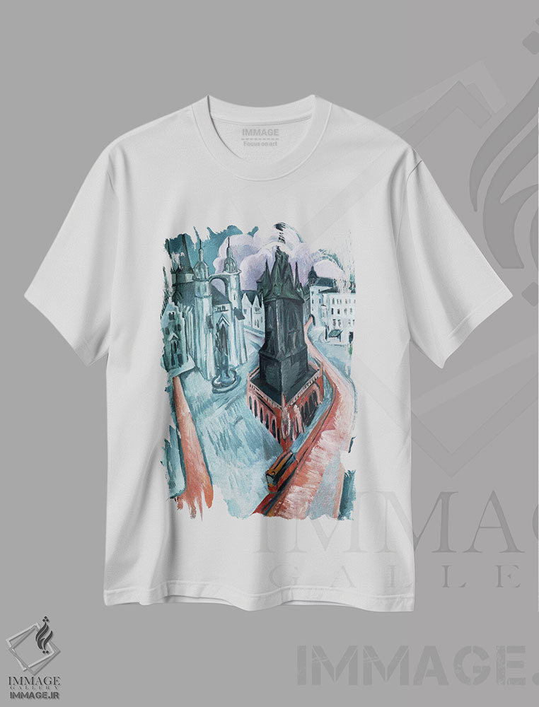 تیشرت طرح دار برج سرخ در هاله، ۱۹۱۵، هنر فاخر کلاسیک اثر ارنست لودویگ کیرشنر | immage.ir