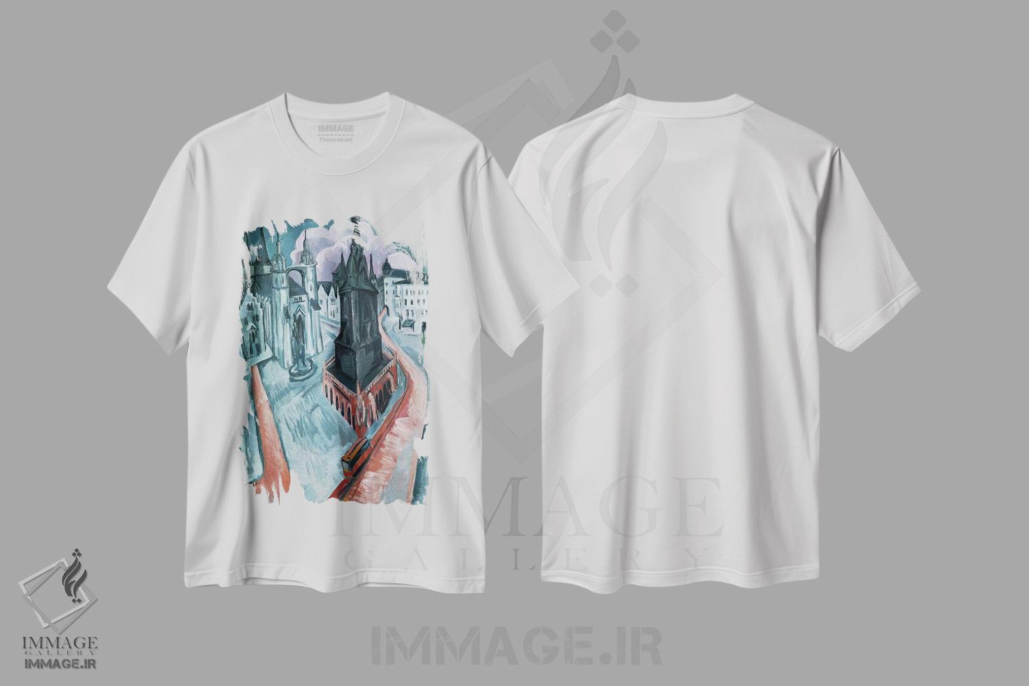 تیشرت طرح دار برج سرخ در هاله، ۱۹۱۵، هنر فاخر کلاسیک اثر ارنست لودویگ کیرشنر | immage.ir