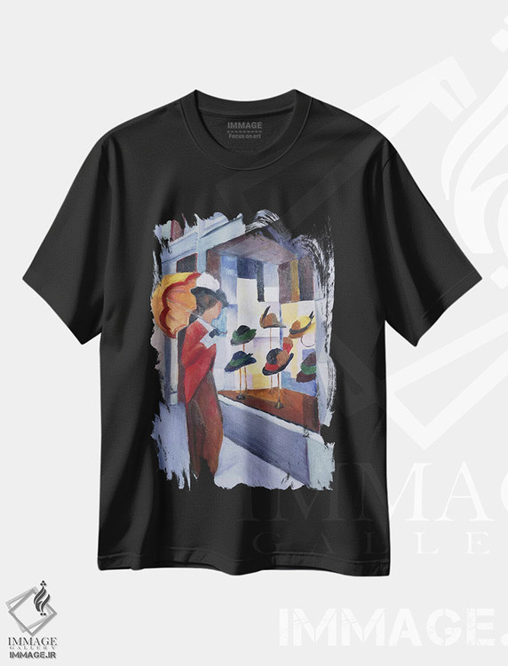 تیشرت طرح دار مغازه کلاه فروشی زنانه، ۱۹۱۴، هنر فاخر کلاسیک اثر آگوست ماکه | فروشگاه ایماژ