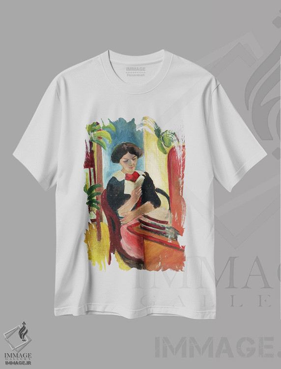 تیشرت طرح دار الیزابت در حال مطالعه، هنر فاخر کلاسیک اثر آگوست ماکه | فروشگاه ایماژ