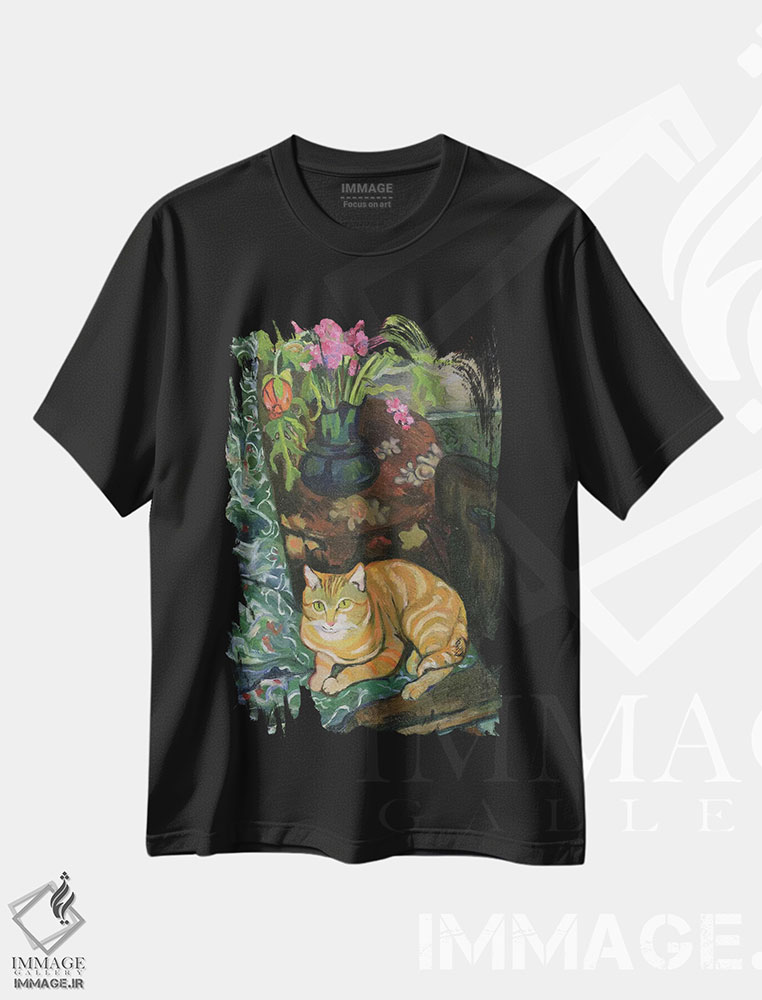 تیشرت طرح دار دسته گل و یک گربه، ۱۹۱۹، هنر فاخر کلاسیک اثر ماری کلمنتین والادون | immage.ir
