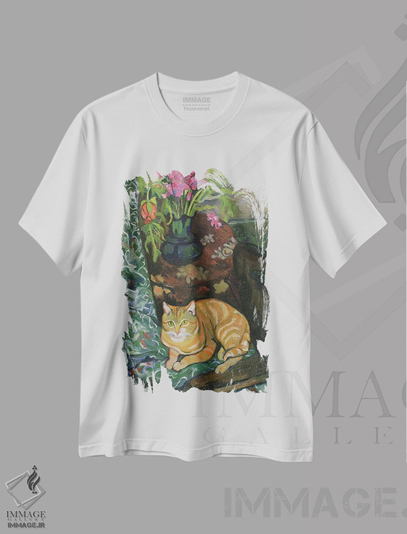 تیشرت طرح دار دسته گل و یک گربه، ۱۹۱۹، هنر فاخر کلاسیک اثر ماری کلمنتین والادون | فروشگاه ایماژ