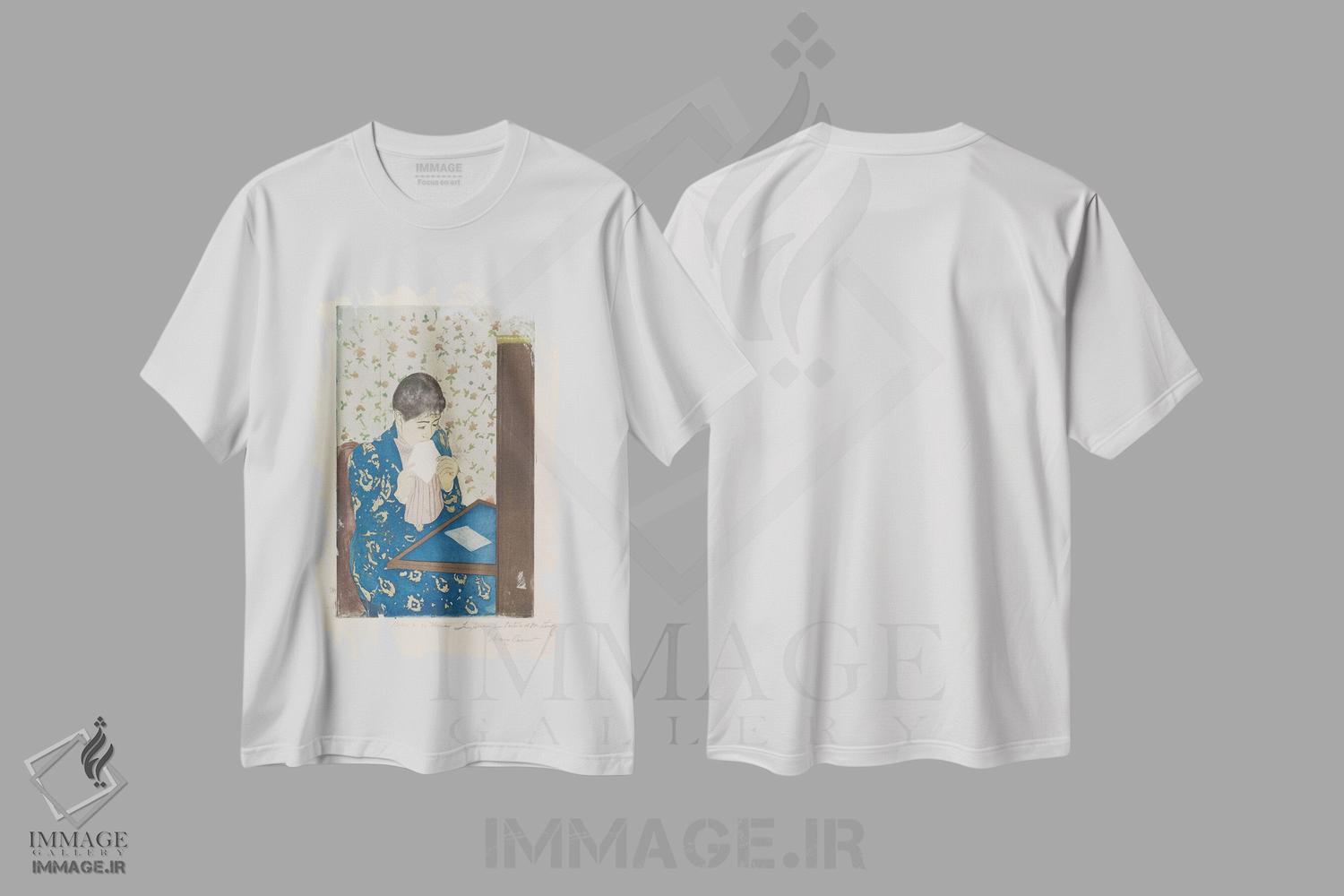 تیشرت طرح دار نامه، ۱۸۹۰؟۹۱، هنر فاخر کلاسیک اثر مری استیونسون کاسات | فروشگاه ایماژ