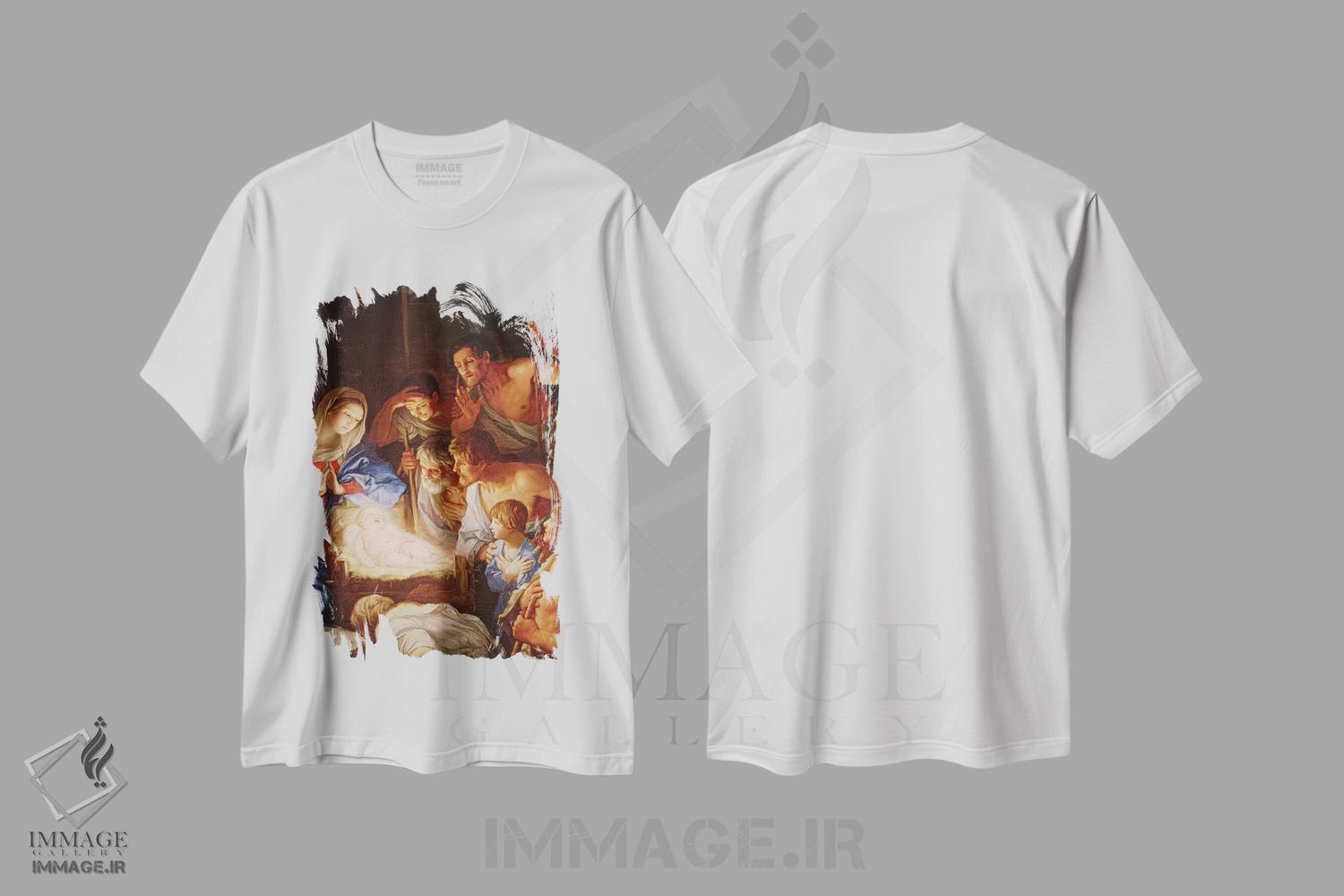 تیشرت طرح دار پرستش شبانان، جزئیاتی از گروه پیرامون عیسی، باروک اثر گویدو رنی | فروشگاه ایماژ
