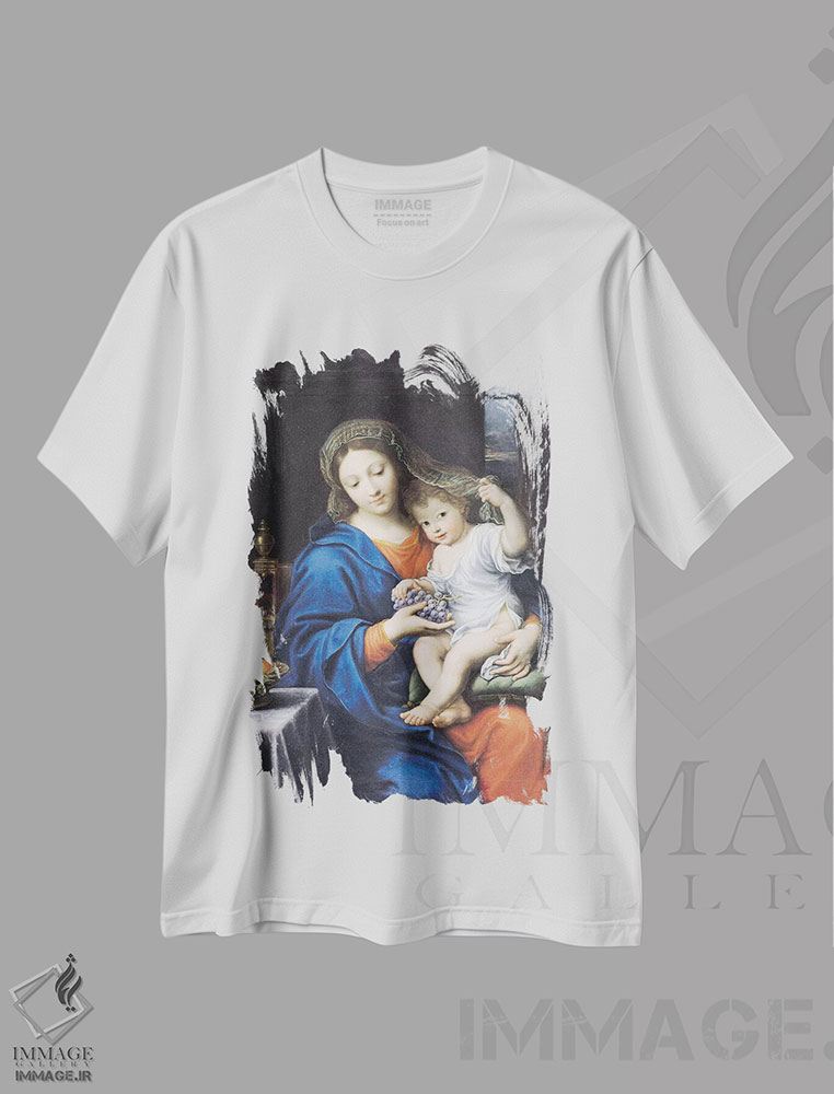 تیشرت طرح دار 1640-50,مریم مقدس با خوشه انگور، ۱۶۴۰-۵۰، باروک اثر پیر میگنار | فروشگاه ایماژ