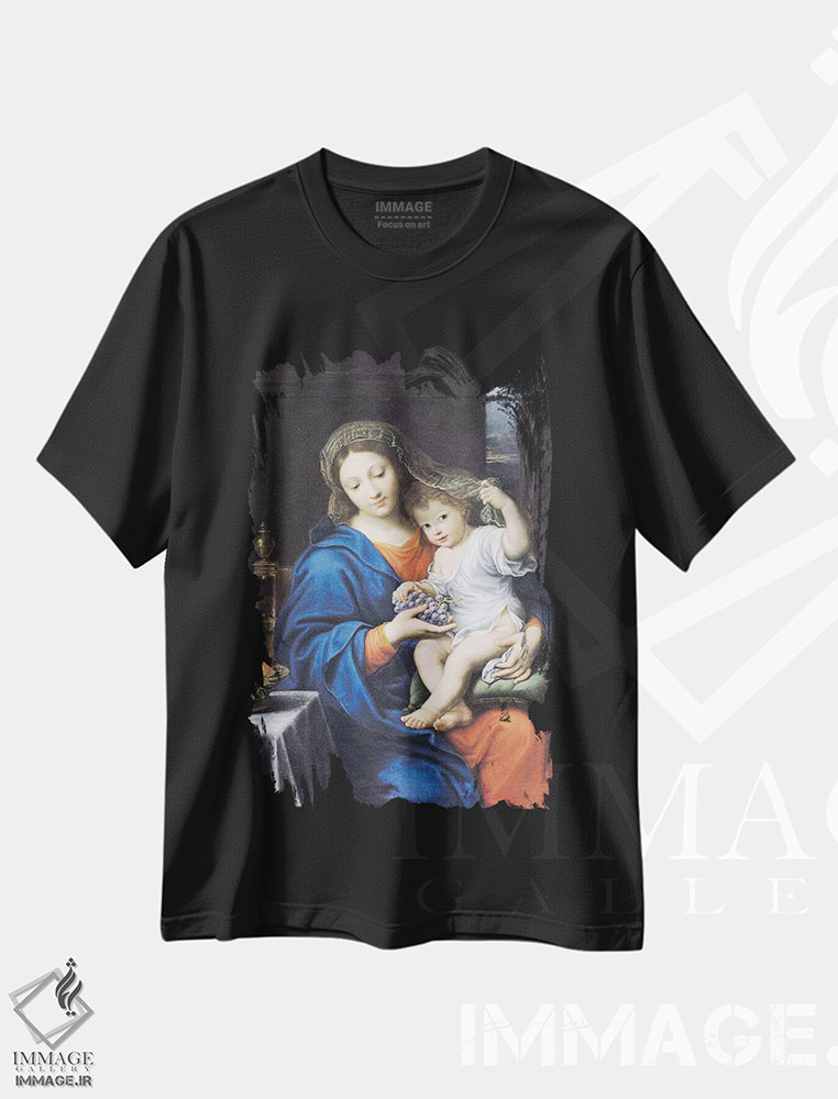 تیشرت طرح دار 1640-50,مریم مقدس با خوشه انگور، ۱۶۴۰-۵۰، باروک اثر پیر میگنار | immage.ir