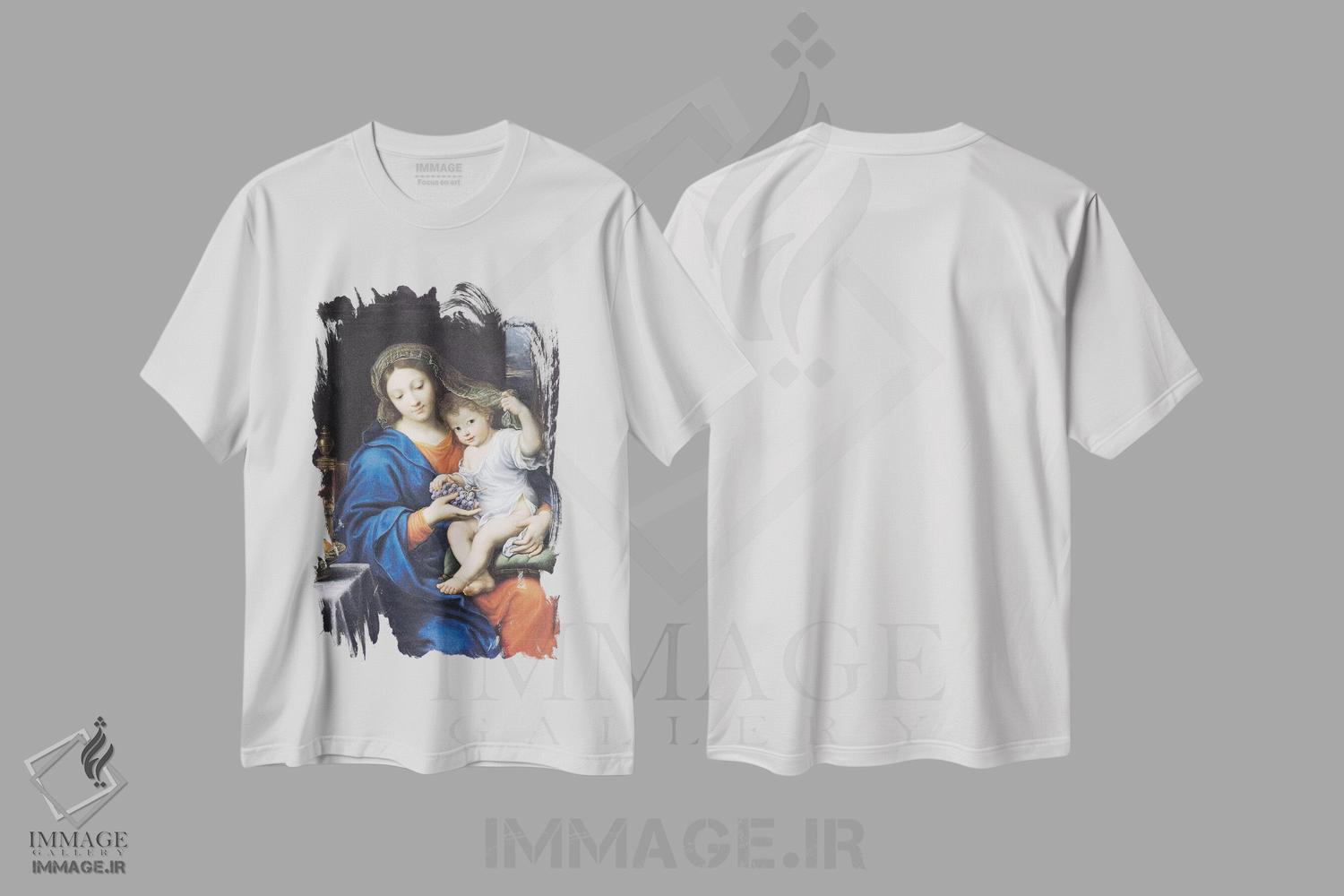 تیشرت طرح دار 1640-50,مریم مقدس با خوشه انگور، ۱۶۴۰-۵۰، باروک اثر پیر میگنار | فروشگاه ایماژ