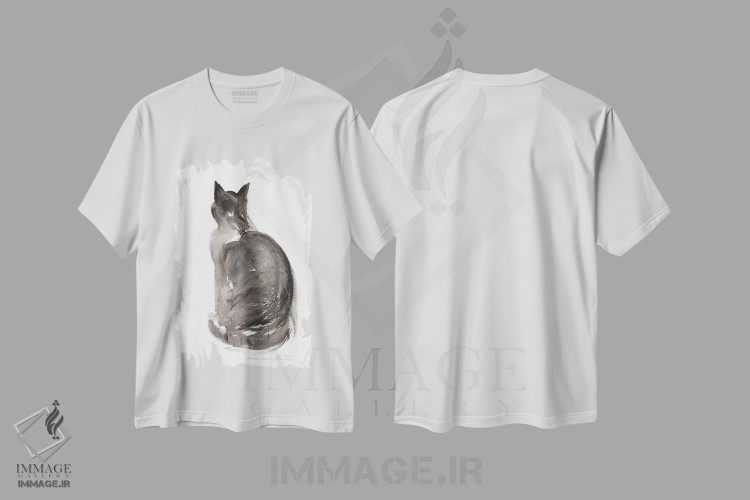تیشرت طرح دار 1985,گربه، ۱۹۸۵، هنر تزئینی سیاه و سفید اثر کلودیا هاچینس-پوشاوی | فروشگاه ایماژ