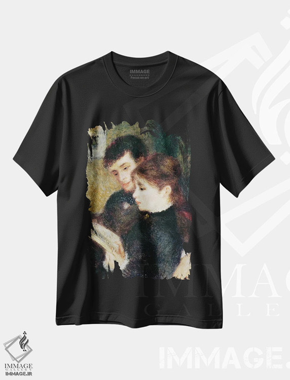 تیشرت طرح دار زوج در حال مطالعه، هنر فاخر کلاسیک اثر پیر-اوگوست رنوار | فروشگاه ایماژ