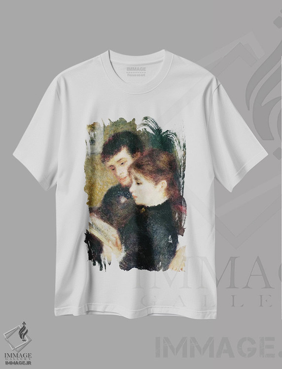 تیشرت طرح دار زوج در حال مطالعه، هنر فاخر کلاسیک اثر پیر-اوگوست رنوار | immage.ir
