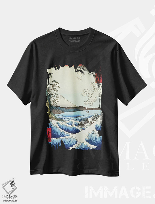 تیشرت طرح دار منظره ای از ساتا، استان سوروگا، هنر فاخر کلاسیک اثر اوتاگاوا هیروشگه | فروشگاه ایماژ