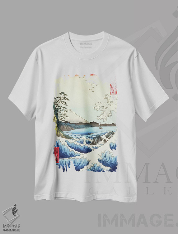 تیشرت طرح دار منظره ای از ساتا، استان سوروگا، هنر فاخر کلاسیک اثر اوتاگاوا هیروشگه | immage.ir