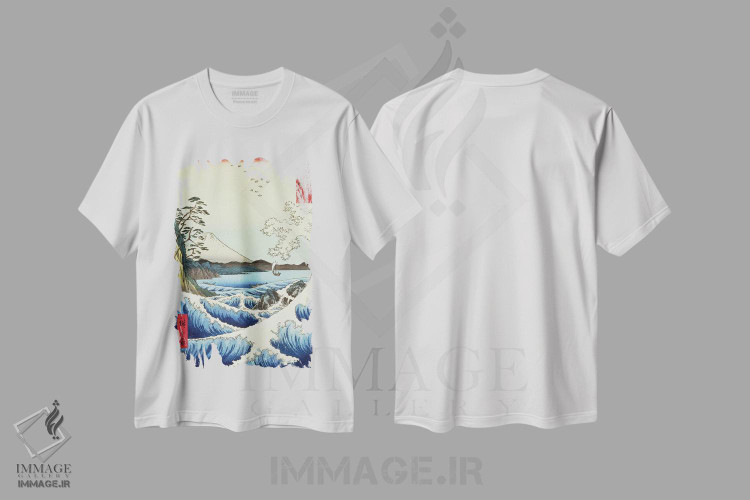 تیشرت طرح دار منظره ای از ساتا، استان سوروگا، هنر فاخر کلاسیک اثر اوتاگاوا هیروشگه | immage.ir