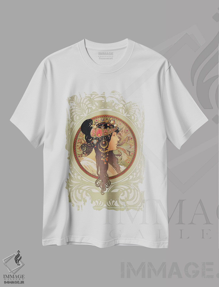 تیشرت طرح دار 1897,سرهای بیزانسی: دختر سبزه، ۱۸۹۷، آرت نوو اثر آلفونس موخا | immage.ir