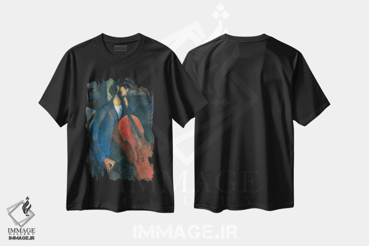 تیشرت طرح دار 1909,ویولنسل نواز، ۱۹۰۹، هنر فاخر کلاسیک اثر آمادئو مودیلیانی | فروشگاه ایماژ