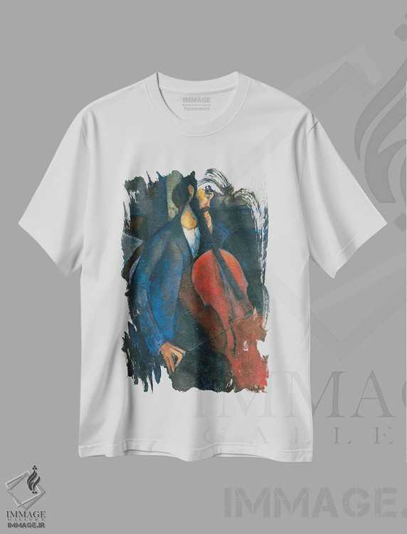 تیشرت طرح دار 1909,ویولنسل نواز، ۱۹۰۹، هنر فاخر کلاسیک اثر آمادئو مودیلیانی | immage.ir
