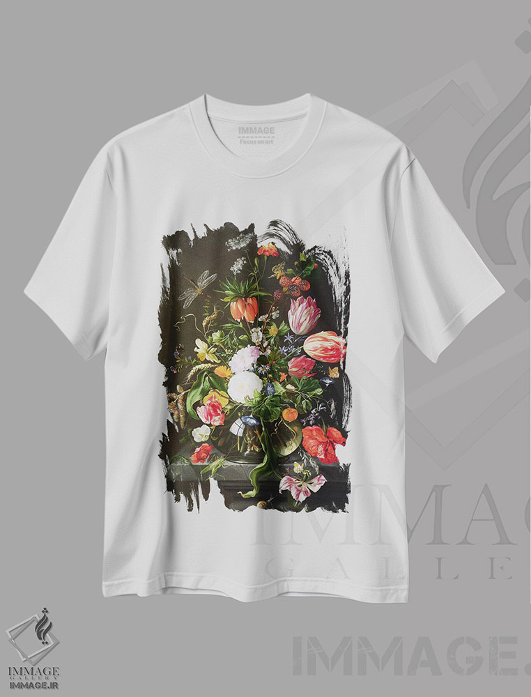 تیشرت طرح دار طبیعت بی جان گل ها، هنر فاخر کلاسیک اثر یان داویدز د هیم | فروشگاه ایماژ