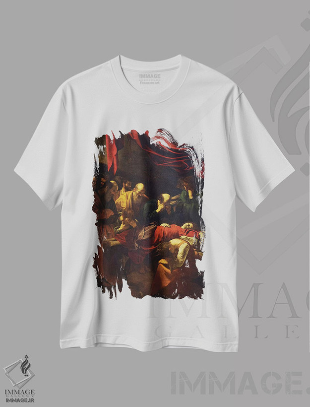 تیشرت طرح دار 1601-06,مرگ مریم مقدس، ۱۶۰۱–۰۶، کایاروسکورو اثر میکل آنژو مریزی دا کاراواجو | فروشگاه ایماژ
