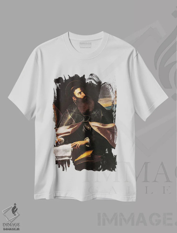 تیشرت طرح دار پرترهٔ سنت آگوستین هیپو، هنر فاخر کلاسیک اثر چکو دل کاراواجو | immage.ir