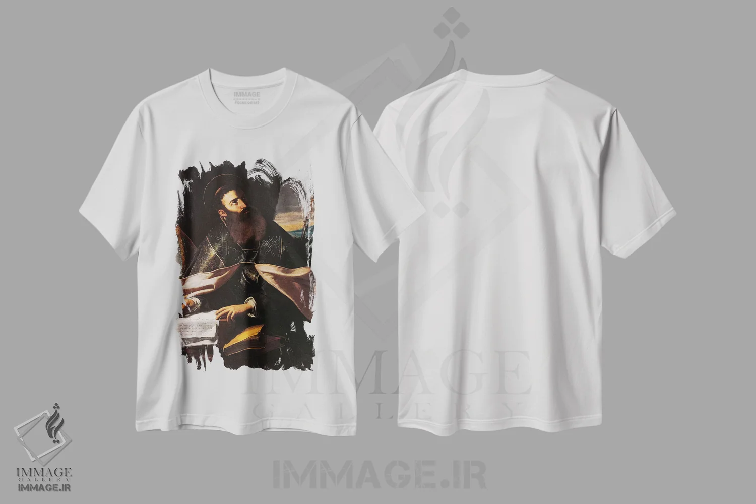 تیشرت طرح دار پرترهٔ سنت آگوستین هیپو، هنر فاخر کلاسیک اثر چکو دل کاراواجو | immage.ir