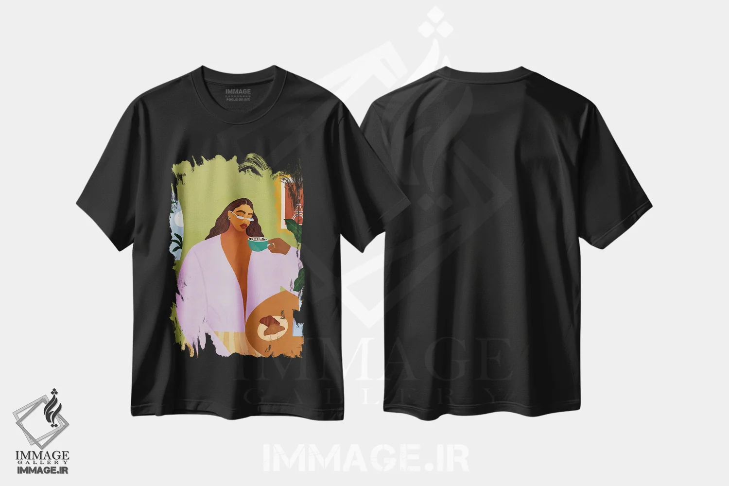 تیشرت طرح دار قهوه و کروسان، هنر آمریکایی آفریقایی تبار اثر بریا نیکول | فروشگاه ایماژ