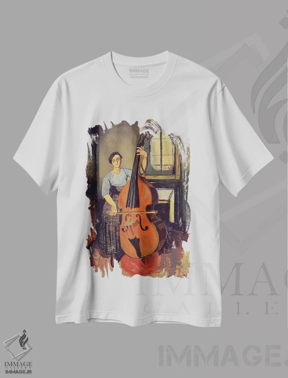 تیشرت طرح دار 1908,زن با دابل باس، ۱۹۰۸، هنر فاخر کلاسیک اثر ماری کلمنتین والادون | immage.ir