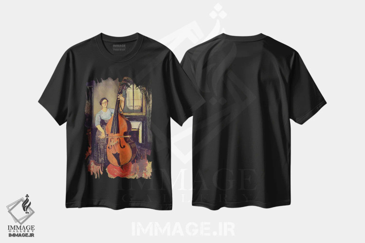 تیشرت طرح دار 1908,زن با دابل باس، ۱۹۰۸، هنر فاخر کلاسیک اثر ماری کلمنتین والادون | فروشگاه ایماژ