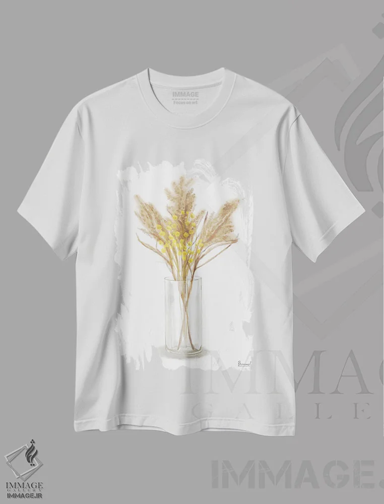 تیشرت سفید طرح دار گل زرد خشک شده ۴، تزئینی اثر باناروت | immage.ir