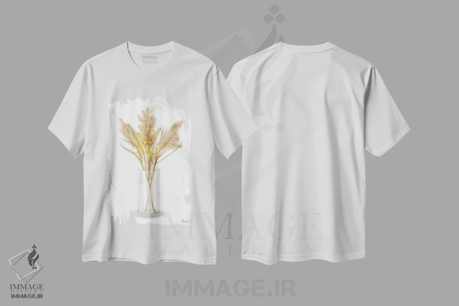 تیشرت سفید طرح دار گل زرد خشک شده ۴، تزئینی اثر باناروت | immage.ir