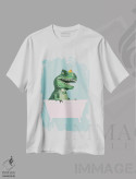 تیشرت سفید طرح دار تی رکس بازیگوش در وان حمام به رنگ سبز، هنر دیجیتال اثر بگ نوز ورک | immage.ir