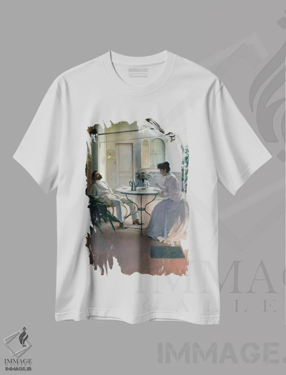 تیشرت سفید طرح دار Barcelona, 1892,فضای داخلی باز، بارسلونا، ۱۸۹۲ اثر رامون کاساس ای کاربو | immage.ir