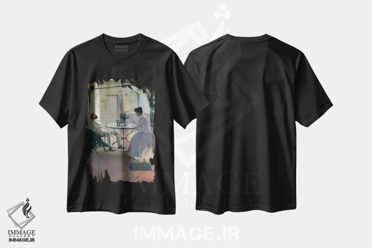 تیشرت مشکی طرح دار Barcelona, 1892,فضای داخلی باز، بارسلونا، ۱۸۹۲ اثر رامون کاساس ای کاربو | فروشگاه ایماژ