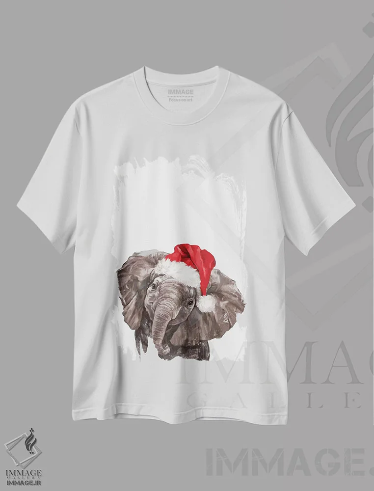 تیشرت سفید طرح دار بچه فیل کریسمسی، حیوانات کریسمسی اثر بگ نوز ورک | immage.ir