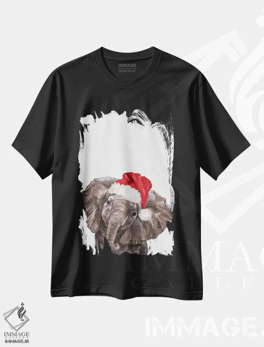 تیشرت مشکی طرح دار بچه فیل کریسمسی، حیوانات کریسمسی اثر بگ نوز ورک | فروشگاه ایماژ