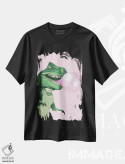تیشرت مشکی طرح دار تی رکس با آدامس بادکنکی، هنر دیجیتال اثر بگ نوز ورک | فروشگاه ایماژ