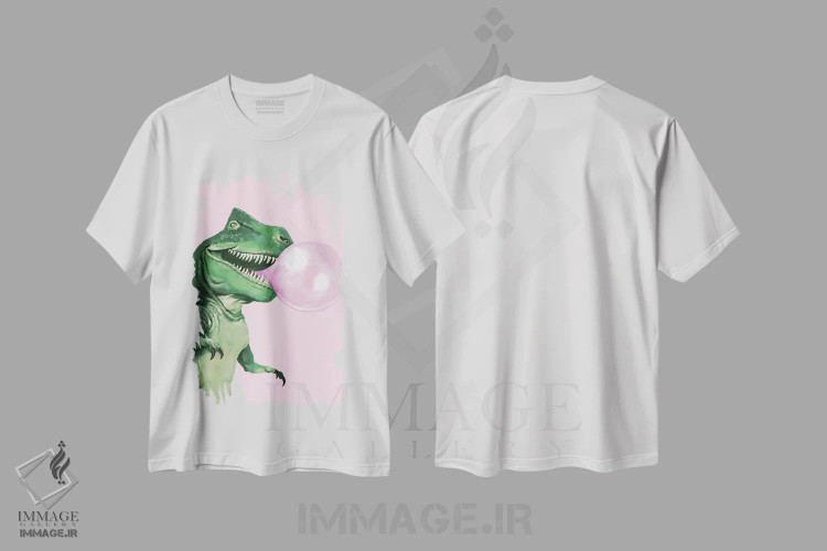 تیشرت سفید طرح دار تی رکس با آدامس بادکنکی، هنر دیجیتال اثر بگ نوز ورک | immage.ir