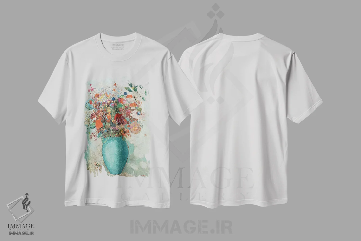 تیشرت سفید طرح دار c.1912,گل ها در گلدان فیروزه ای، حدود ۱۹۱۲، هنر فاخر کلاسیک اثر اودیلو ردون | فروشگاه ایماژ