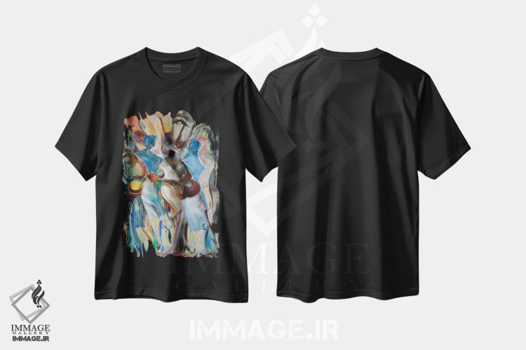 تیشرت مشکی طرح دار افراشتن بهشت، آبستره اثر آیکال بکفورد | immage.ir